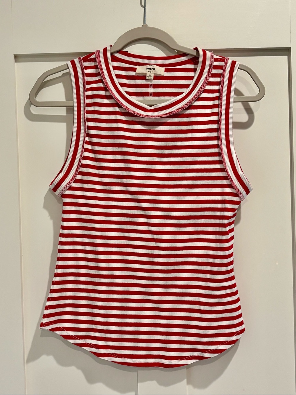 entro Red & White Striped Ribbed Tank Top